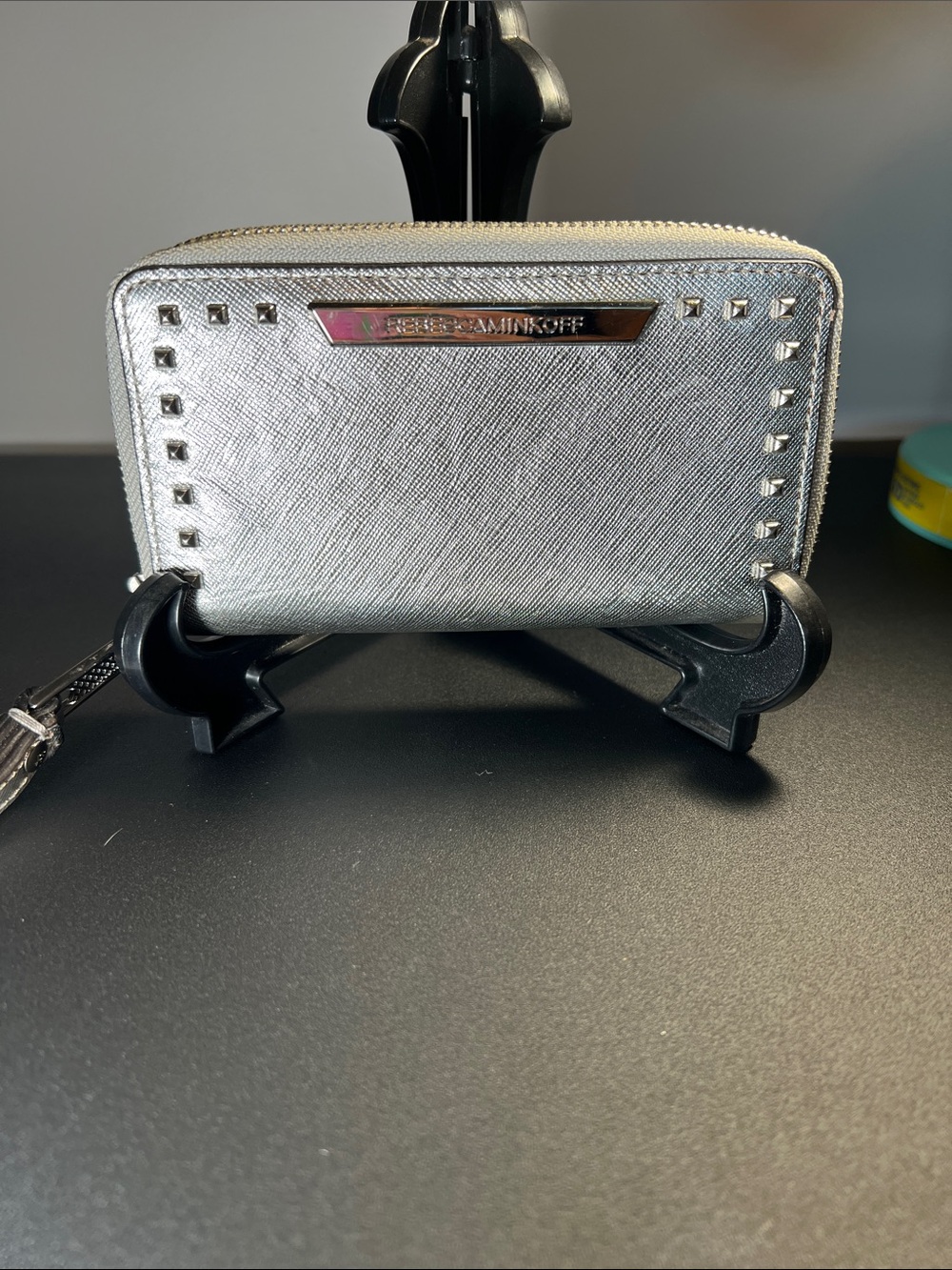Rebecca Minkoff Silver Metallic Stud Zip Wristlet